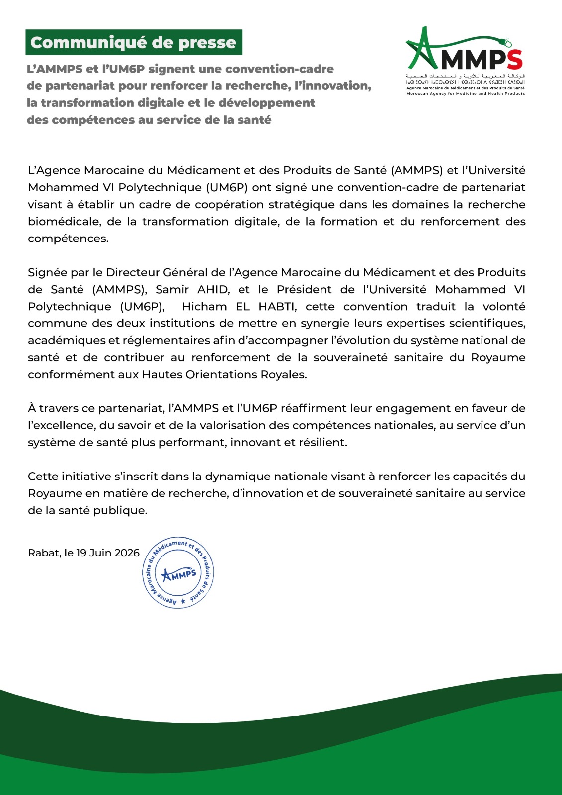 L’AMMPS et l’UM6P signent une convention-cadre de partenariat pour renforcer la recherche, l’innovation, la transformation digitale et le développement des compétences au service de la santé